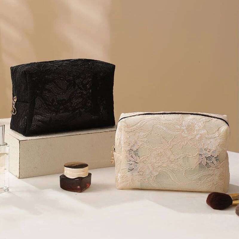 Lace Mesh Women's Makeup Large Capacity Cosmetic and Jewelry Organizer Zipper Square Portable Toiletry Bag Y260206