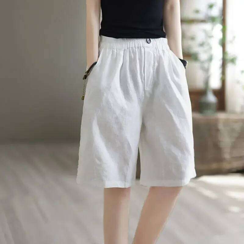 Womens Wide Leg 2025 New Comfy Cotton Linen Summer Fashion Casual Short Pants Loose Knee Length Shorts XJ260206