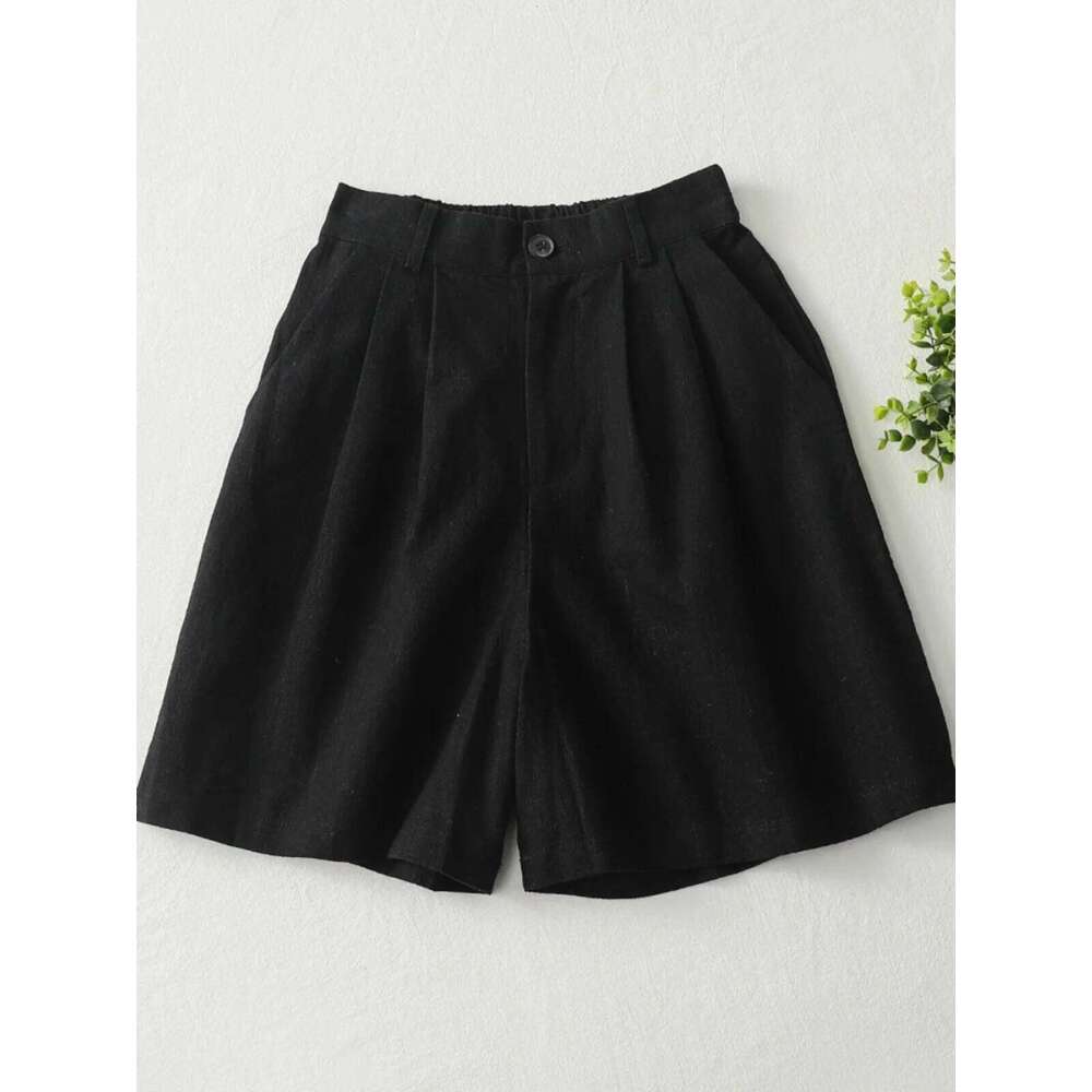 High Waist Cotton Linen orts Women's Casual Loose Straight Medium Five-Quarter Wide Leg Pants Retro Commute Sle XJ260206