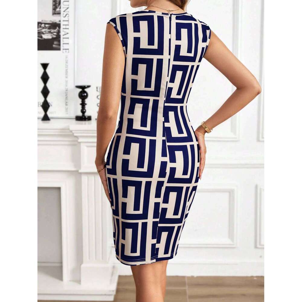 25/5000 A Geometric Knitted, Slimming, Elastic Sleeveless Dress For Women, Exuding High-End, Sexy Elegant Charm, And A Bo