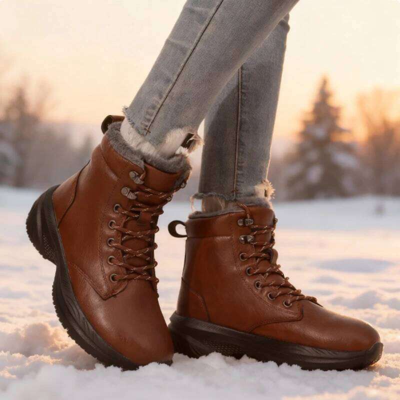Winter Thick Women's Snow Platform Non-slip Warm Fur Ankle Plush Outdoor Hiking Motorcycle Boots Casual Female Shoes