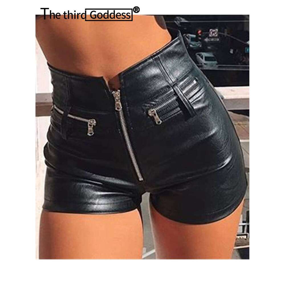 Sexy Black PU casual fashion summer women clothing goth faux leather high waisted womens shorts y2k hot woman short pants H260206