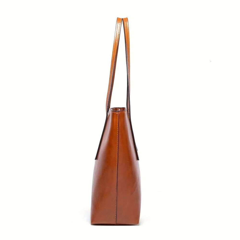 New European and American Fashion Large Capacity Oil Wax Skin Shoulder for Women's Handheld Tote Bag Cross border Manufactur Y260205