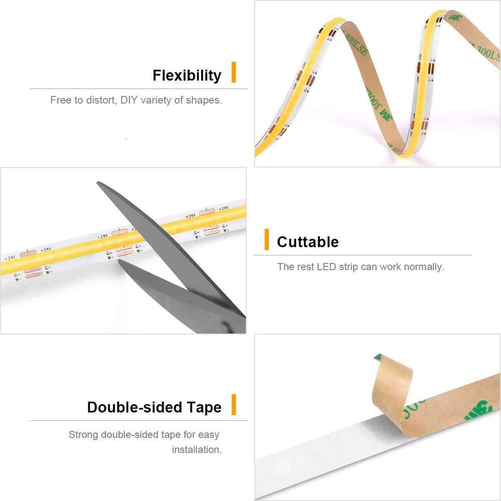 2700K - 6500K Changeable Linear Dimmable CCT COB LED Strip Light 608LEDs/M High Density Flexible Diode Tape Lamp 3M 5M 12V 24V Z260206