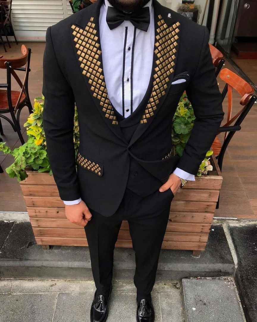 Modern Man Tuxedos Beaded Peaked Lapel Wedding Suit Formal 2 Pcs Jacket Pants One Button Evening Groom Party Outfits Customized