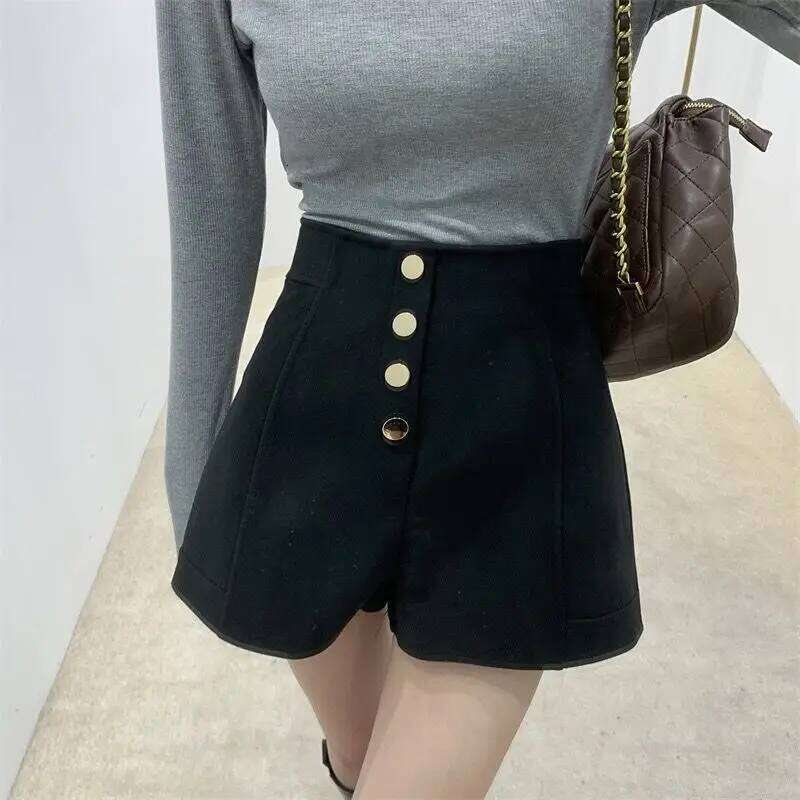 Black Shorts New Spring Summer Collection Wide Leg High Waist Design Versatile Casual Hot Pants XJ260206