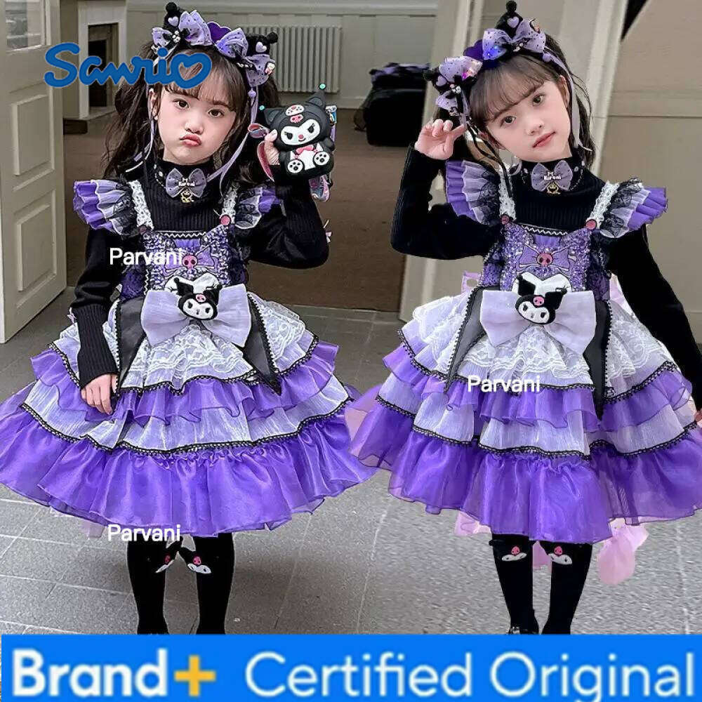 Sanrio Cute Lolita Kuromi Girls Kids Suspender s Anime Kawaii Student Dress Skirt Suit Soft Trendy Fashion Birthday Gift H2602061 - view 3