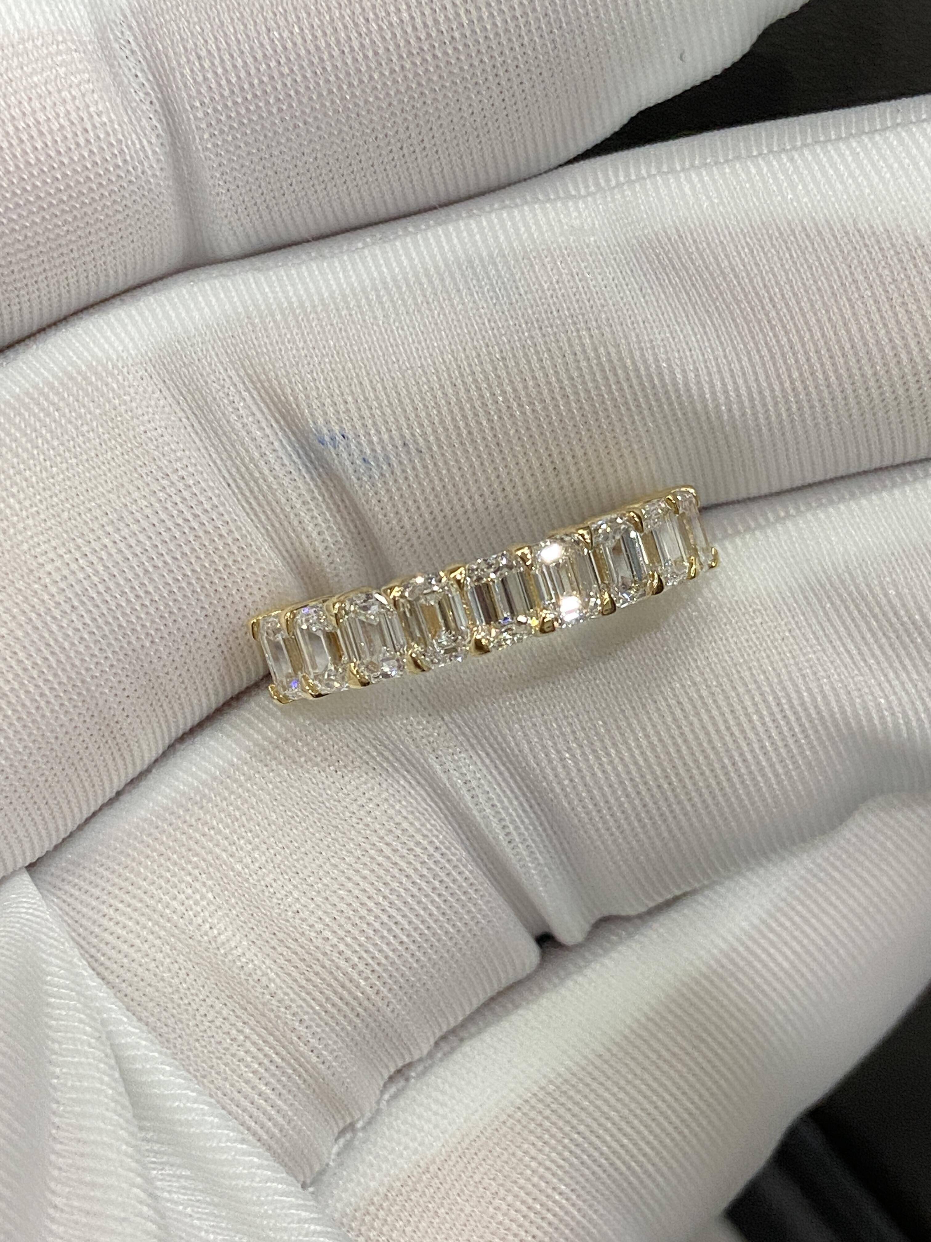 Anster Custom Jewelry Row Ring 14k /18k Yellow Gold Lab Grown Diamond Emerald Cut 02ct Each DEF VVS-VS Fashion Stacking Jewelry