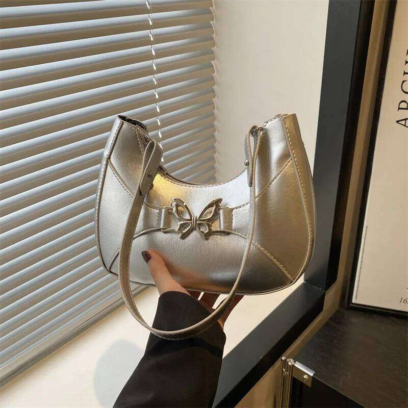 Fashion Butterfly Pu Shoulder Bags for Women Thread Design Versatile Ladies Underarm Bag Simple Female Phone Handbags Purse Y260205