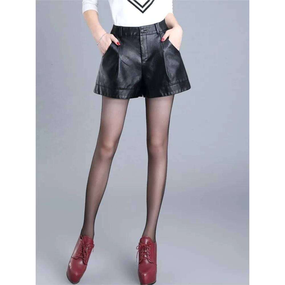 ZUZK Women Short Pu Leather 2024 Fall Winter All-Match Female High Waist Ladies Casual Boots Shorts 5XL XJ260206