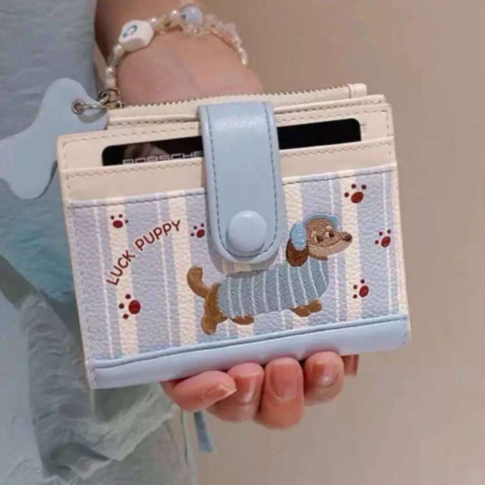 Elegant Dopamine Color Dachshund Embroidery Coin Purse Pouch Zipper Cartoon Pu Wallet Ins Card Small Item Bag Travel Y260206