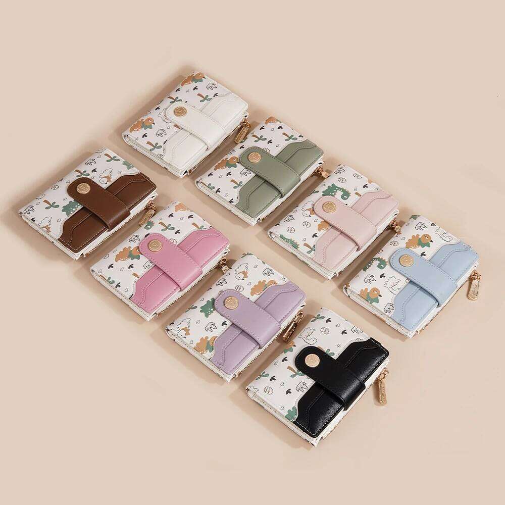 1Pcs Women's Cartoon Dinosaur Animal Print Short Wallet, with Top Zipper Coin Pocket and Snap Button, Multi-Card Slot Fashion Wallet Y260206