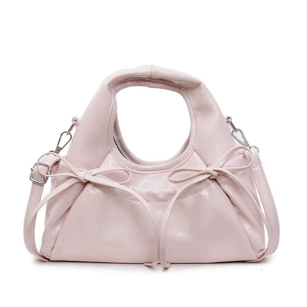Women Summer Glossy PU Bow Handbags High Grade Buckle Solid Color One Shoulder Bag Daily All-Match Commute Crossbody Bags Y260205