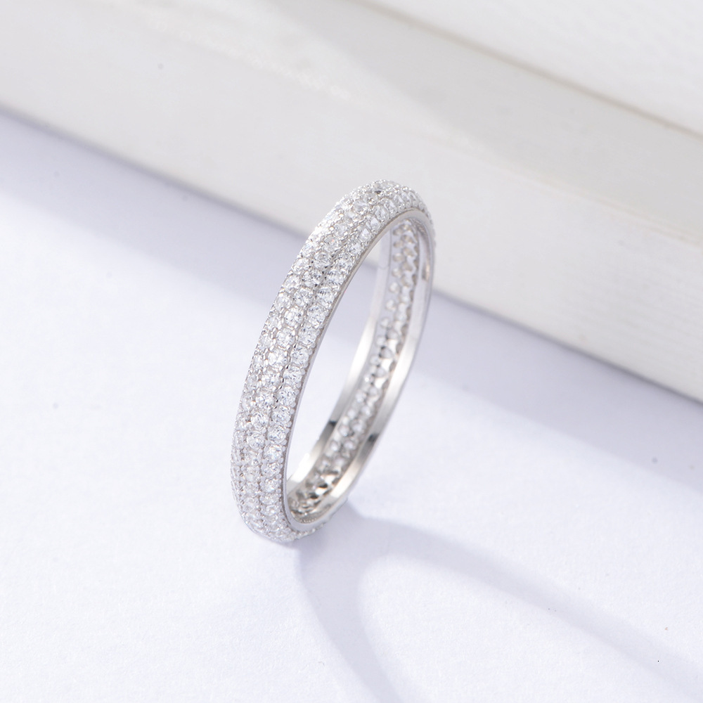 925 Sterling Silver Full Circle Micro Pave Zircon Index Finger INS Style Versatile Stackable Simple Ring Jewelry for Women