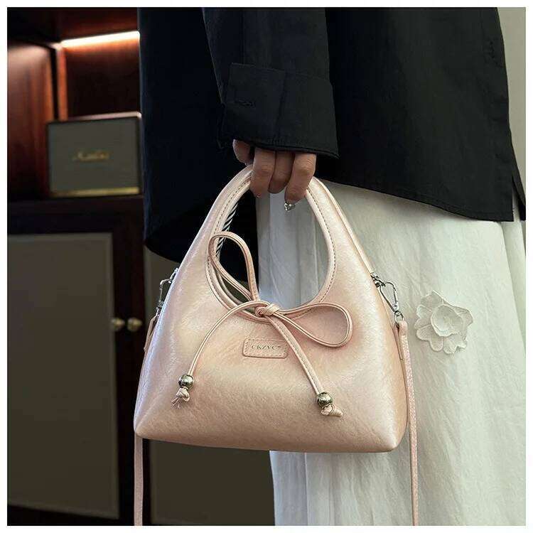 Luxury Designer Bow PU Leather Women's Handbag Casual Crossbody Bag Hobos Tote Y260205