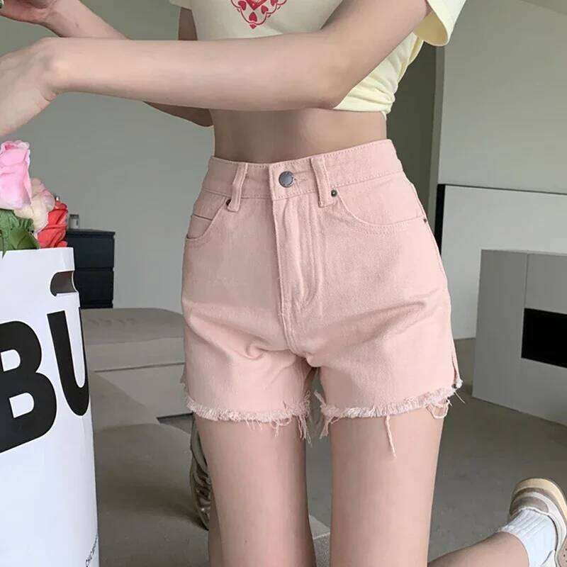 Shorts Women Tassel Side-slit Chic Design Denim Vintage Summer Slim Ins Hot Sale Schoolgirl Basic Pockets Daily Solid Fashion C260206