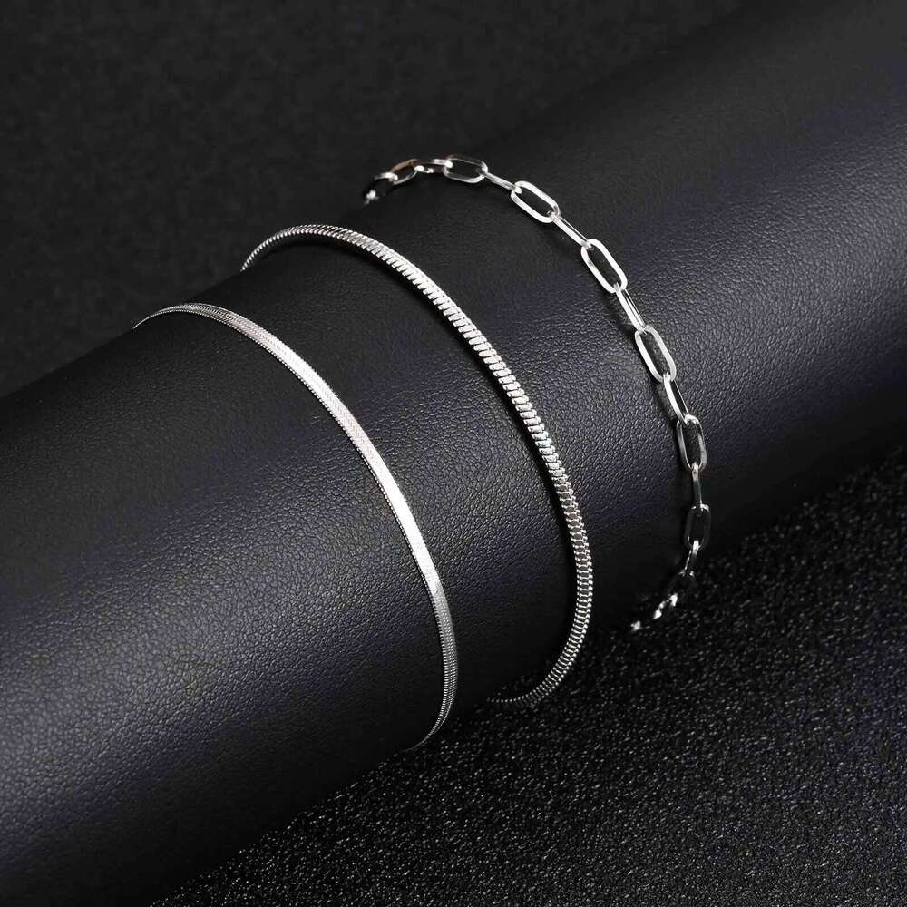 Men's Thin Chain Bracelet,Never Fade Stainless Steel Adjustable Wristband,Minimalist Hip Hop Jewelry Gift 26H0206