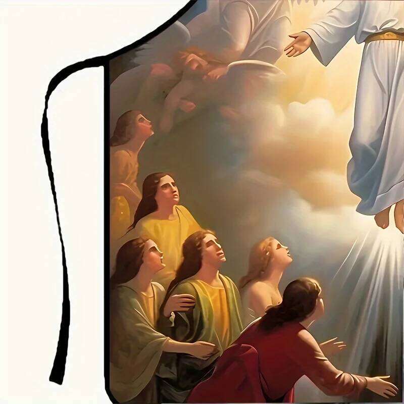 Jesus Print Polyester Apron - Vibrant Sleeveless Kitchen Bib with Ascension Design, Durable & Easy-Clean for Cooking, Grilling S260205