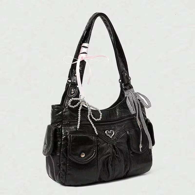 Fashionable handbag with bow pendant, niche design, large capacity women's armpit bag, suitable for commuting to work, shopping, Y260205