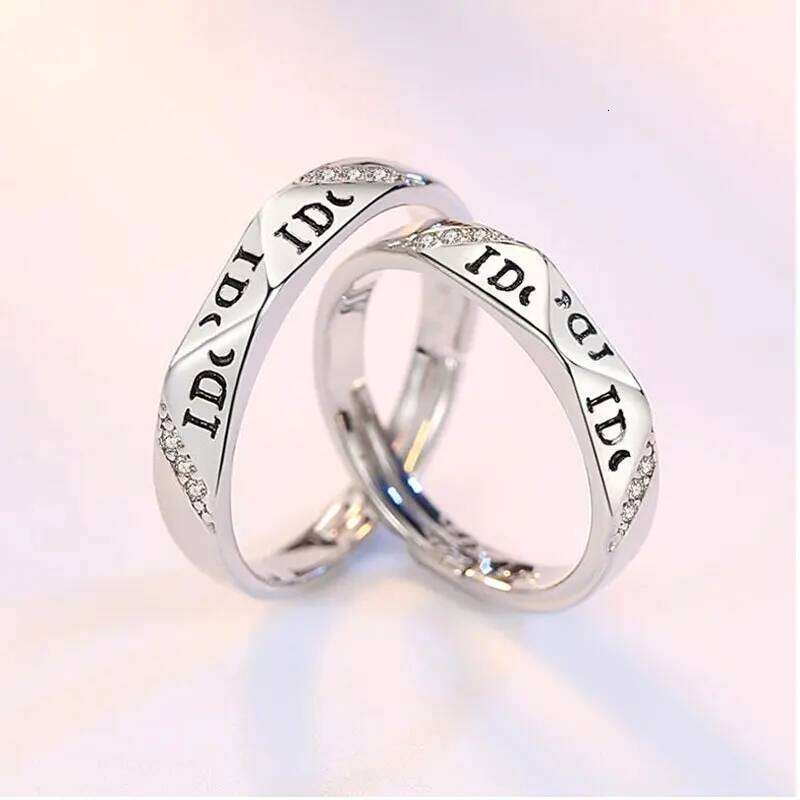 ANENJERY Silver Plated Couple For Lovers Heart Zircon Adjustable Ring Wedding Engagement Jewelry W260206