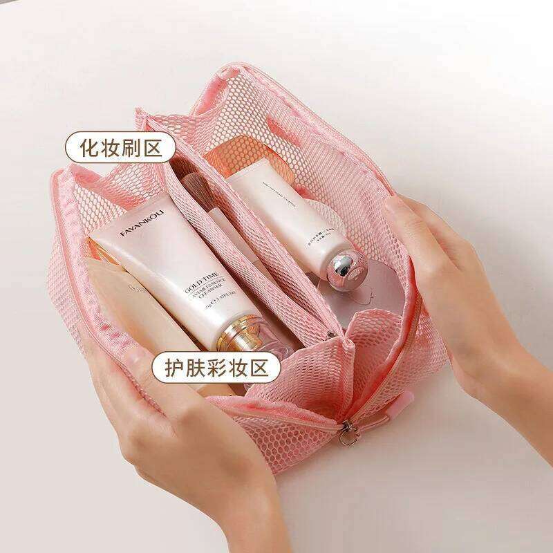 Simple Cosmetics For Women Large-capacity Waterproof Travel Portable Toiletries Storage Package Mesh Zipper Bag Y260206