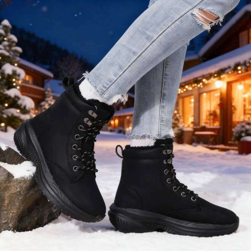Winter Thick Women's Snow Platform Non-slip Warm Fur Ankle Plush Outdoor Hiking Motorcycle Boots Casual Female Shoes