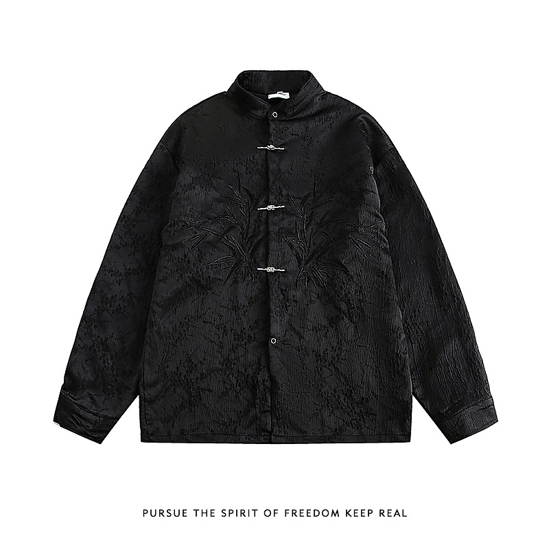 2026 Spring Autumn Chinese Embroidery Long Sleeve Mandarin Collar Shirt Mens Retro Casual Zhongshan Suit Free Shipping Hot Sale