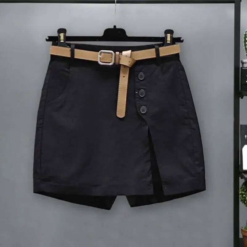 Women Summer High Waist Skirt Shorts with Side Split Pockets Above Knee Length for Female C260206