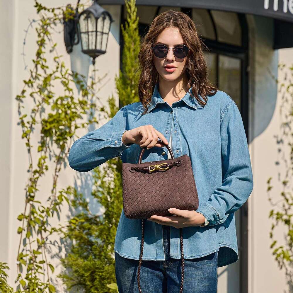 Woven Tote Bag For Women Leather Shoulder Handbag Top Handle Purses