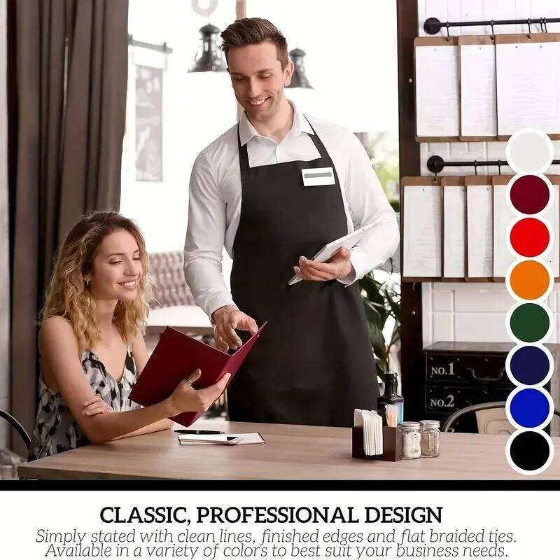 5Pcs Black Aprons with Large Pockets, Durable Polyester Fabric, Waterproof and Stain Resistant, Unisex Bbq Suitable for Home, Work, Restaurant Waiters