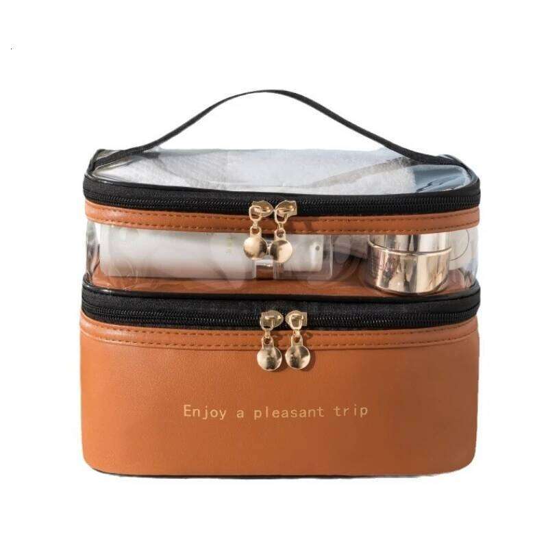 Cosmetic Double Transparent PU Portable Washing Big Capacity Makeup Waterproof Travel Toiletry Bag Storage Bags Y260206
