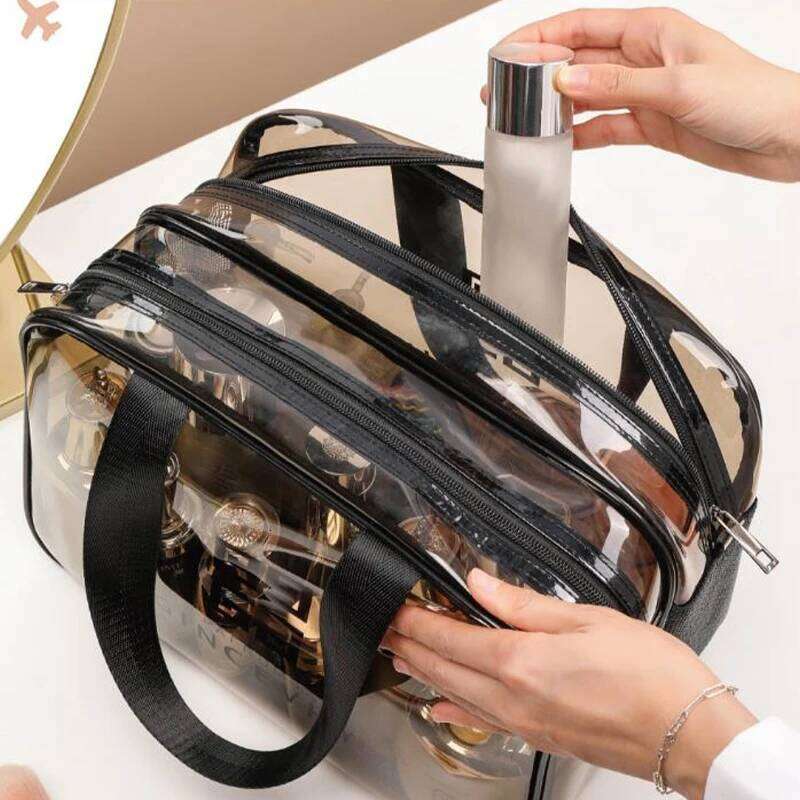 Portable Travel Wash Bag Female Transparent Waterproof Makeup Pouch Case Large Capacity Cosmetic Organizer Wet-dry Separation Y260206