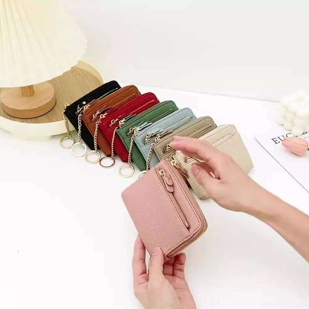 Fashion Leather Coin Purse Zipper Closure Slots Keychain Wallet Multi Functional Solid Color Card Case Casual Y260206