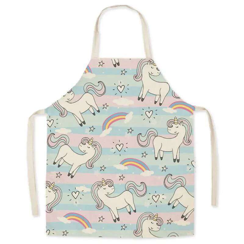 Linen Fabric Cartoon Unicorn Oil-proof Cute Parent-child Kitchen Decoration Children Adult Sleeveless Apron Custom S260205