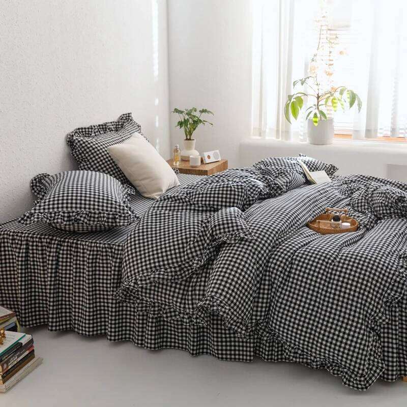 3-Piece Sheet Black Plaid Duvet Cover Set, Comfortable Bedding Set Bedspread for All Seasons XJ260206