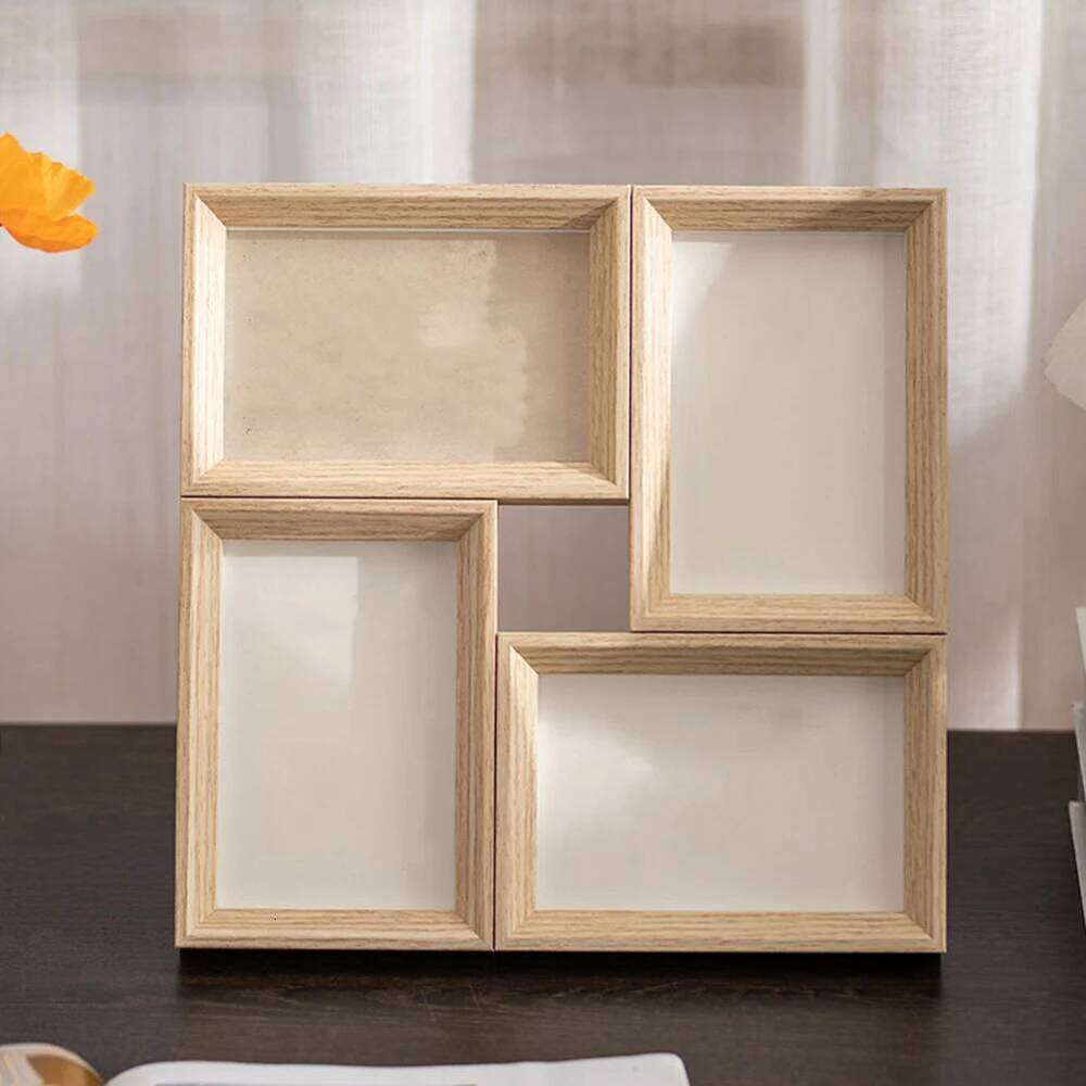 Composite Wood Four Square Photo Frame with Multiple Display Options for Wall Tabletop Enhancing Your Home or Office Decor S260205
