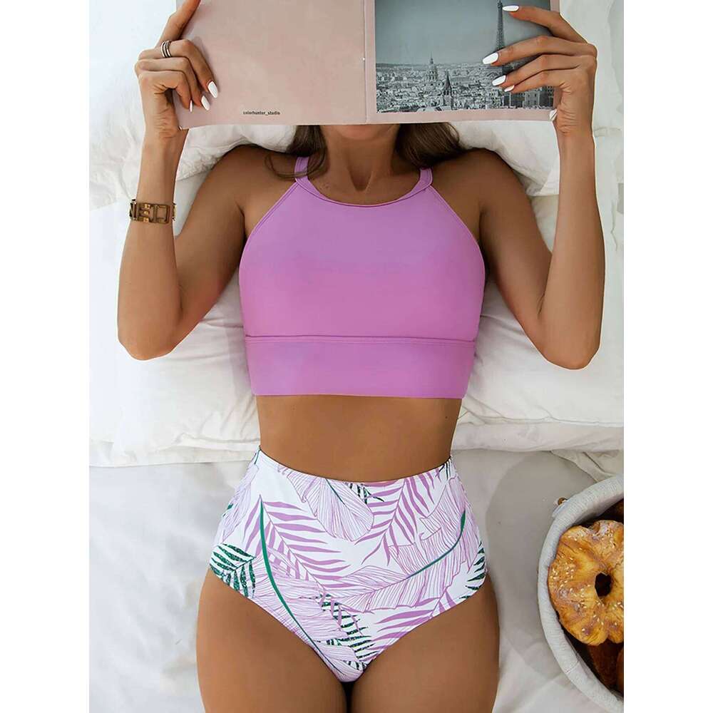 Waist Bikini 2025 Swimsuit Woman High Neck Swimwear Female 2 Pieces Swimming for Women Bathing Suit Bikinis Sets Beach Wear Z260206