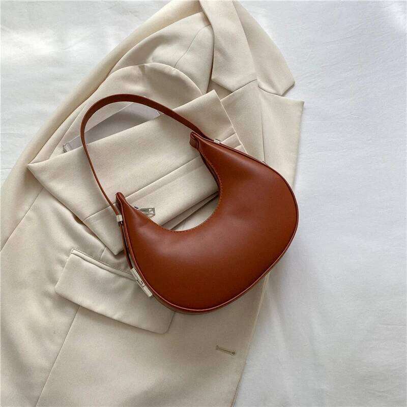 Niche Designer Crescent Bag,Solid Color Casual Underarm Shoulder Bag,Minimalism Half Moon Handbag,Hobo Outdoor Purse,Black/Brown Y260205