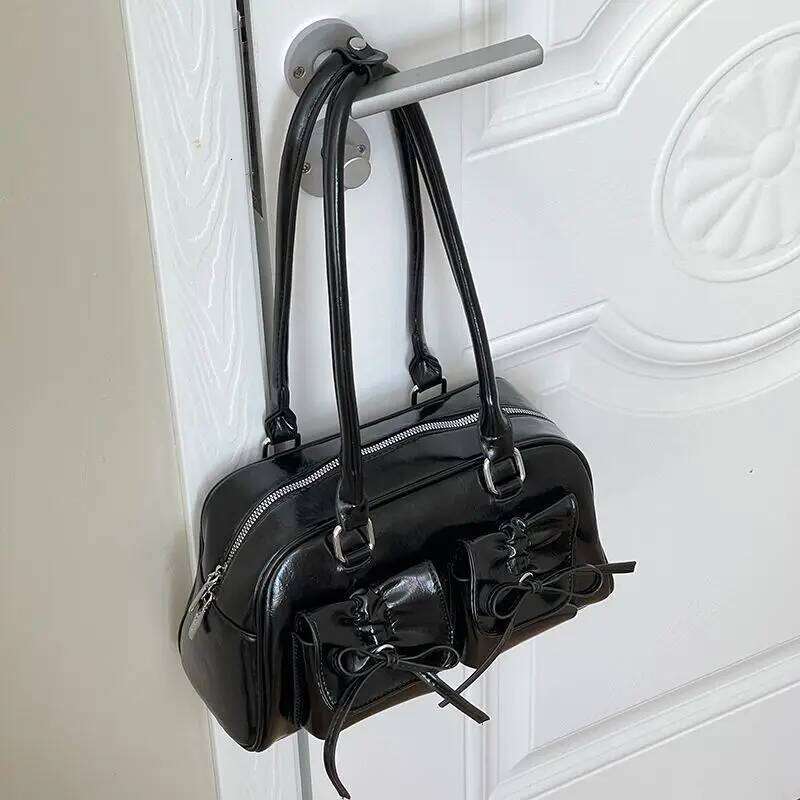 Fashion Bow Women's Bowling Shoulder Bags Portable High Capacity Ladies Underarm Pillow Bag Commuter Female PU Leather Handbags Y260205