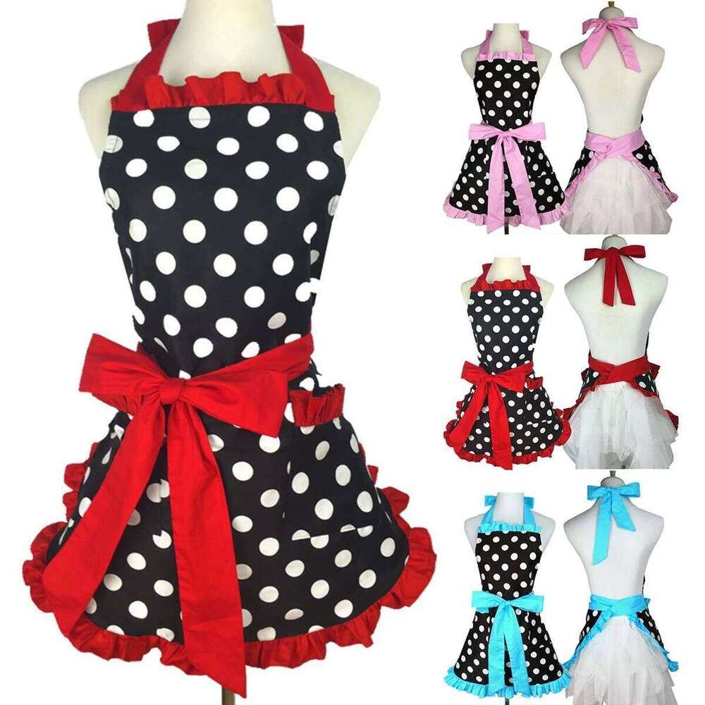 Cute Apron with Pockets Retro Red Polka Dot Xmas Sleeveless Ruffle Cooking Adjustable Kitchen Aprons for Women Girls S260205