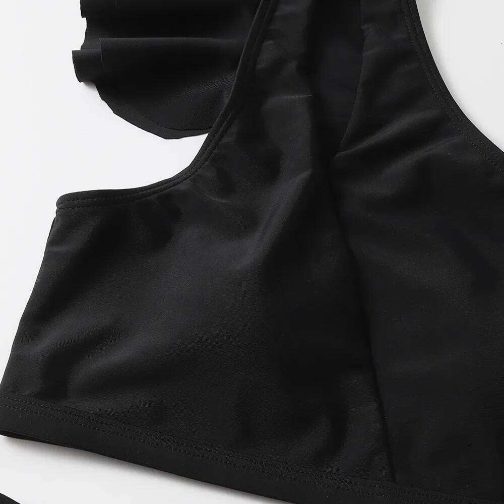 Sexy One Shoulder Ruffled Swimwear High Waist Bikinis Sets Women Swimsuit Bathing Suit Brazilian Red Bikini 2025 Mujer Beachwear XJ260206