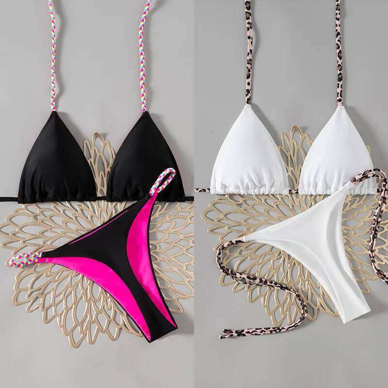 Lace-up Solid Color G-string Sexy Bikini Split Swimsuit Women Z260206