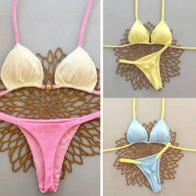 Micro Bikinis 2025 Push Up Women Swimsuits Sexy Swimwear Brazilian Bikini Set Thong Biquini Solid Swimsuit Summer Beachwear XJ260206