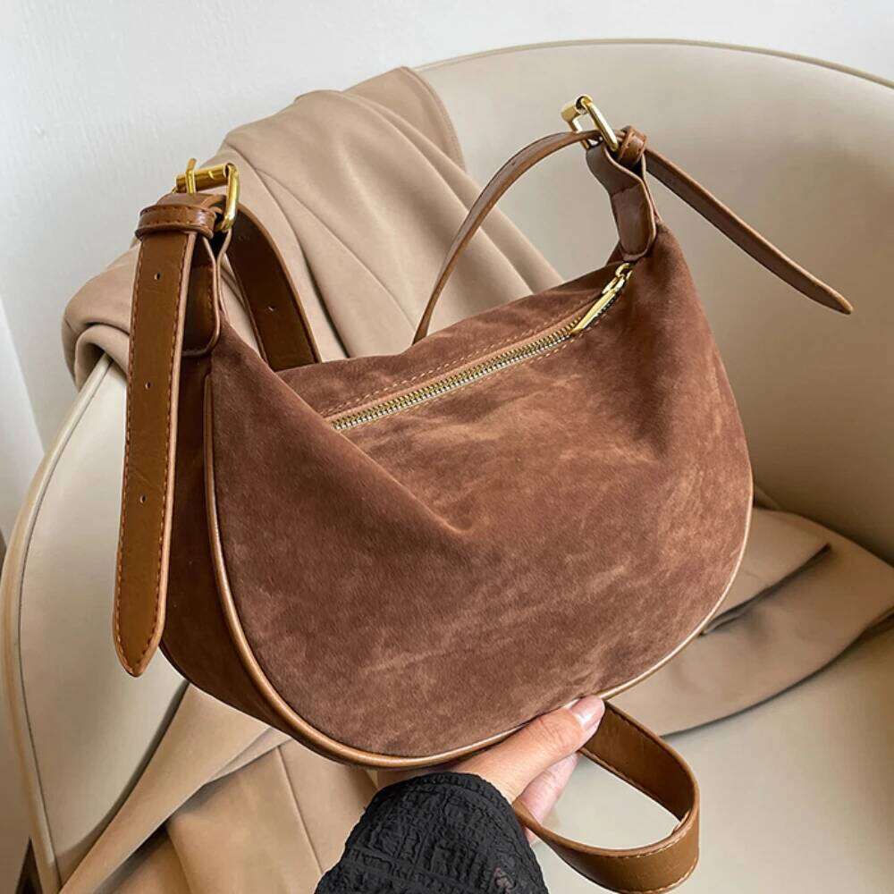 Vintage Suede Crossbody Bag Casual All-Match Large Capacity Soft Zipper Burgundy Packs Daily Working Commute One Shoulder Bags Y260205