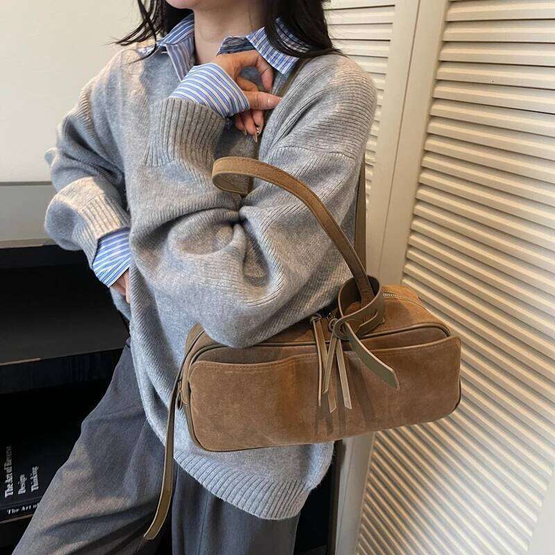 MOODS 2025 Autumn Latest Commute Shoulder Bags For Women PU Suede Pure Color Large Capacity Boston Bag Luxury Designer Handbags Y260205