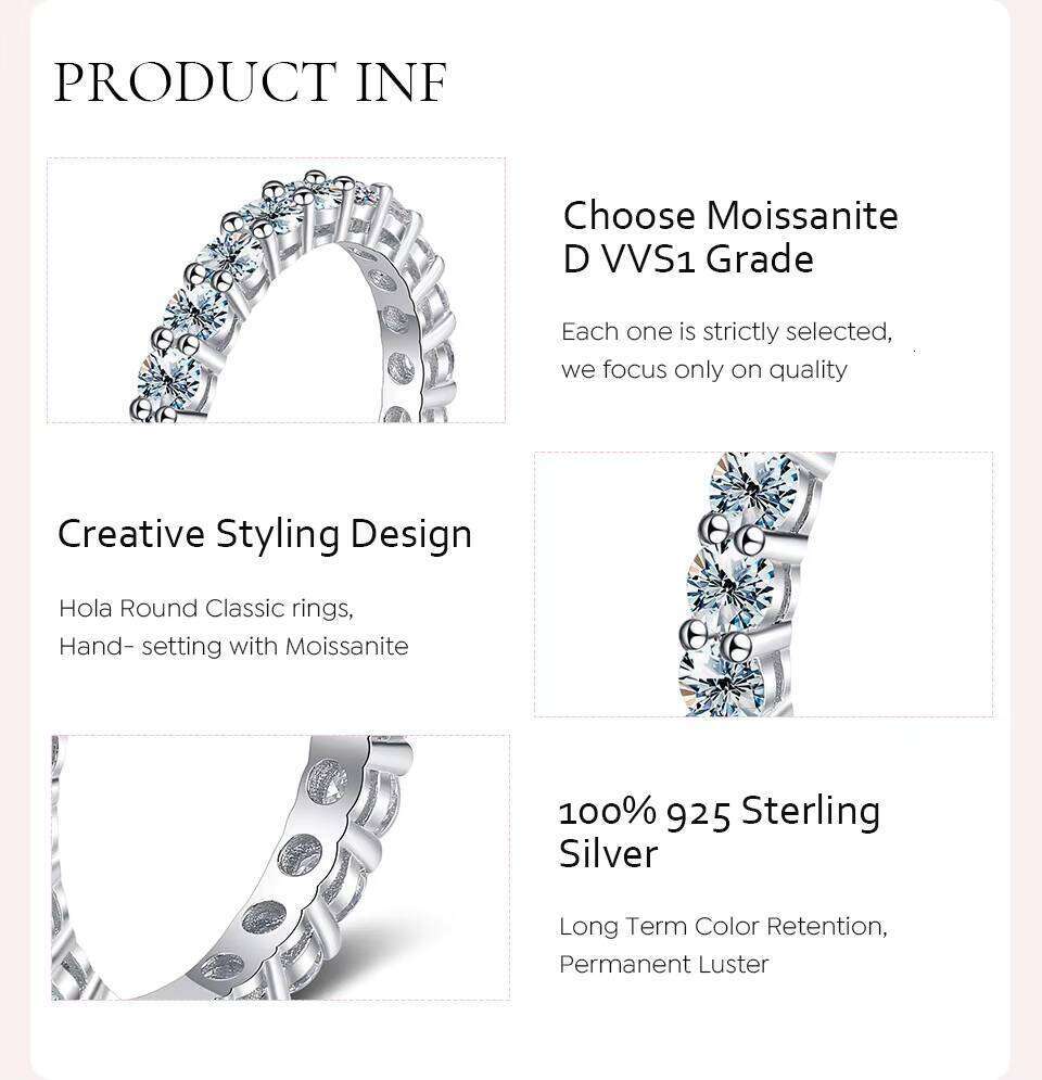 Fine Gra Certified Diamond 925 Sterling Silver Hip Hop Moissanite Eternity Ring Stacking Rings Jewelry