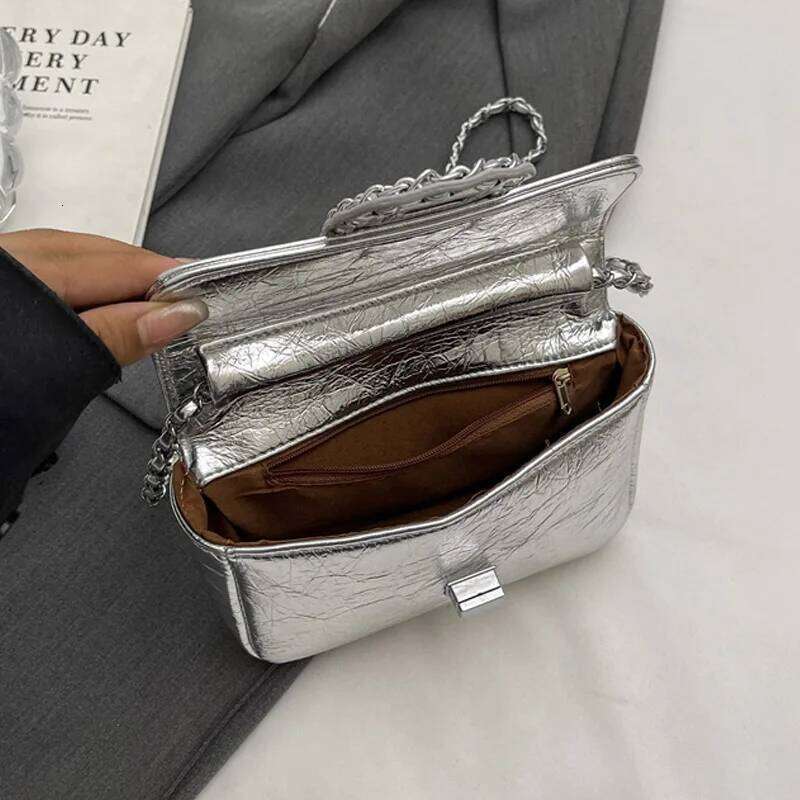 Silvery Luxury Handbags And Purse Women Flip Bags PU Leather Messenger Shoulder Female Chain Crossbody Bag Y260205
