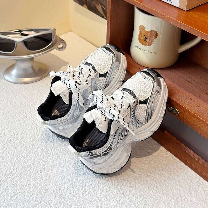 New White Sneakers for Children Breathable Running Fresh Sports Fashion Light Basketball Platform Shoes I03112 26Y0206