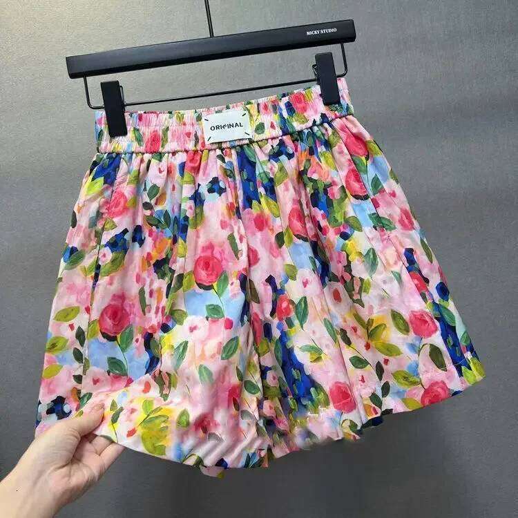 Summer New Style Large Size 300 Pounds Floral Print Shorts Women's Casual Loose Wide Leg Three-quarter Length Pants XJ260206