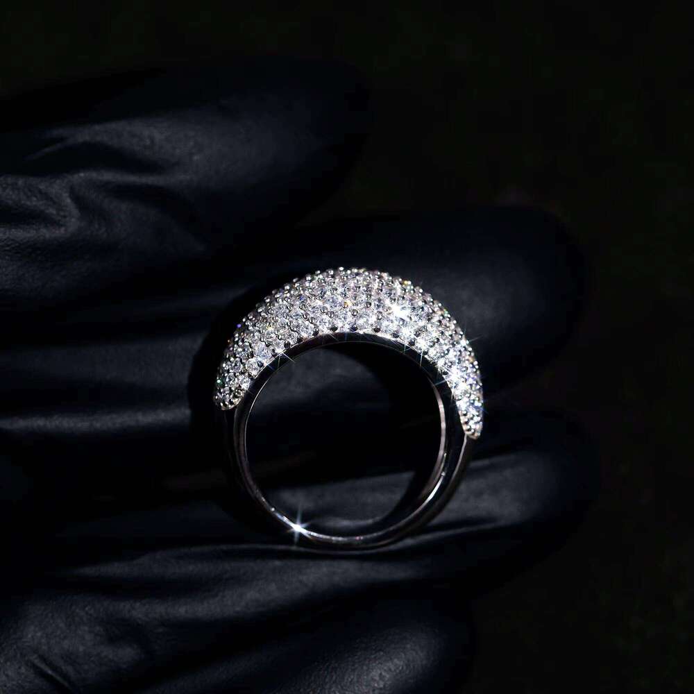 Hip Pop Rock Style Iced Out Pave Diamond Dome Ring Silver 925 Plated With 18K White Gold VVS Moissanite Jewelry